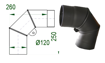 Kouřovod 120 V.A.P.K. Koleno stavitelné 0-90° - průměr 120 mm - tl.1,5