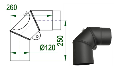 Kouřovod 120 V.A.P.K. Koleno stavitelné 0-90° - průměr 120 mm - tl.1,5 - ČO - čistící